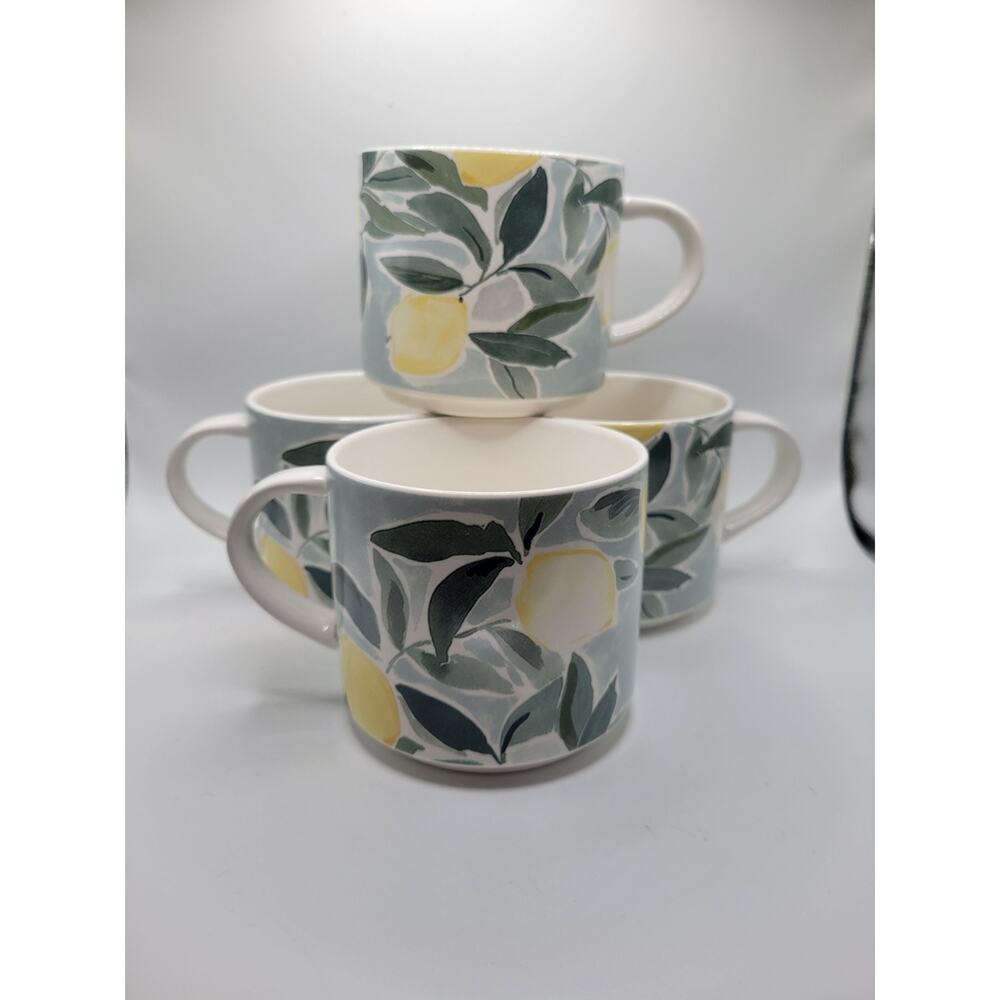 Pottery Barn Lot of 4 Coffee Mugs Rebecca Atwood Lemon Stoneware Cups